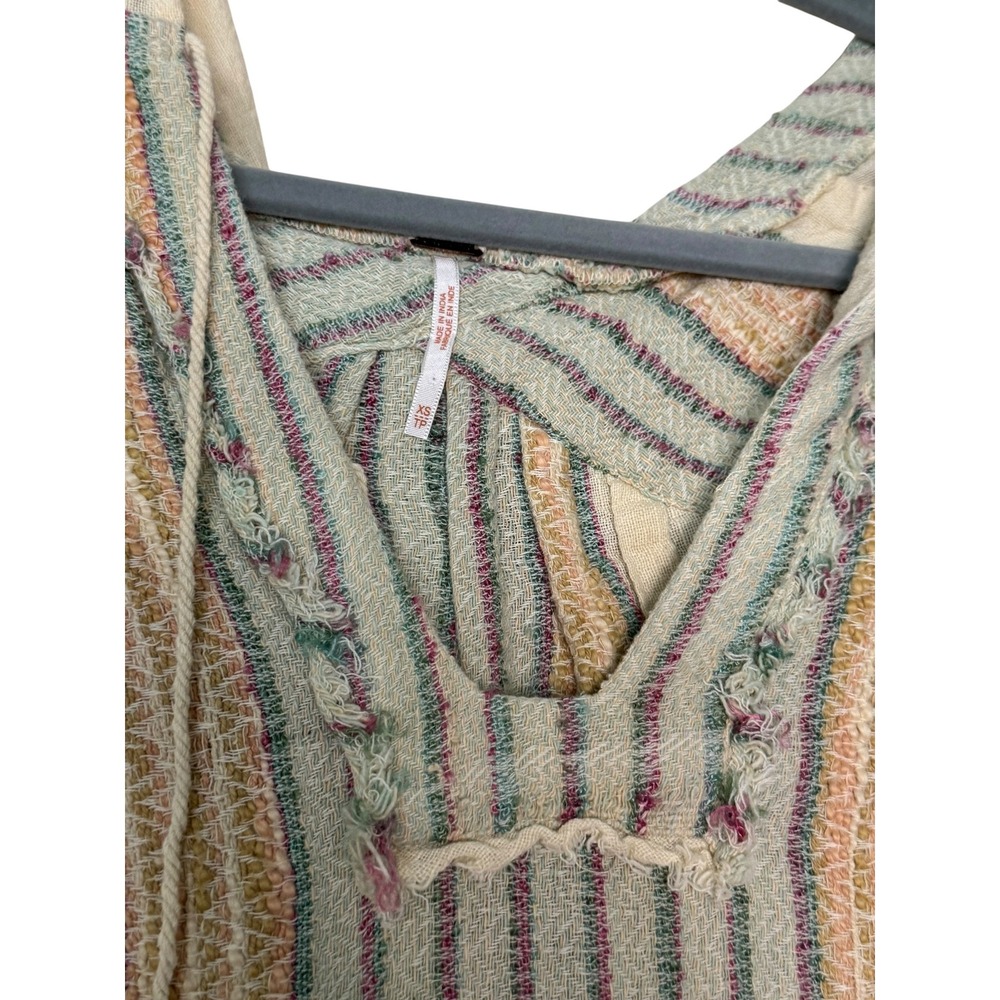 Free People Sleeveless Hooded Tunic Dress Striped Boho Raw Hem Rustic Chic XS - Picture 6 of 10